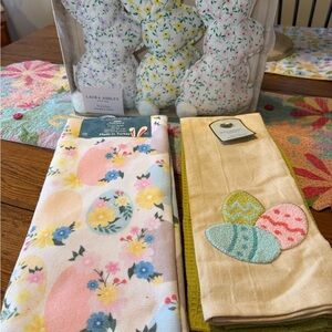 Laura Ashley Pastel Floral Easter  🐰 Kitchen Towel Pink,Yellow, Blue 2 Sets of 2